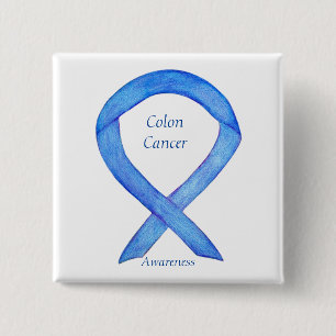 Bóton Quadrado 5.08cm Colon Cancer Blue Awareness Ribbon Art Pin