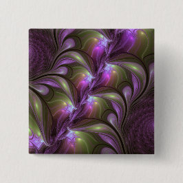 Bóton Quadrado 5.08cm Colorful Abstract Violet Purple Khaki Fractal Art