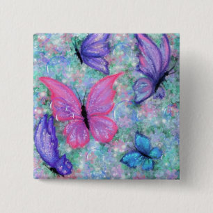 Bóton Quadrado 5.08cm Colorful Butterflies Flying - Joy