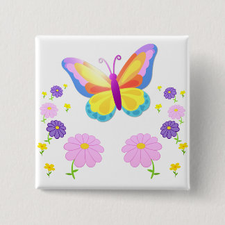 Bóton Quadrado 5.08cm Colorful Butterfly and Flowers Button Badge