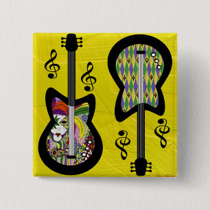 Bóton Quadrado 5.08cm Colorful Mardi Gras Guitars