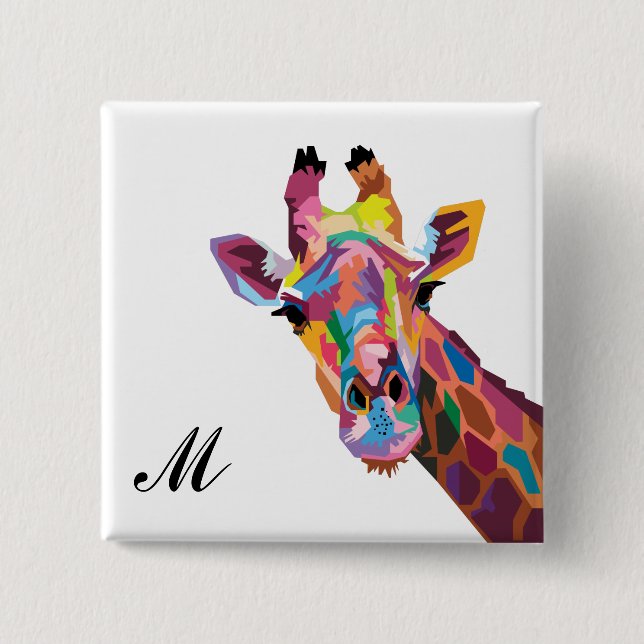 Bóton Quadrado 5.08cm Colorida Pop Art Giraffe Monogrammed (Frente)
