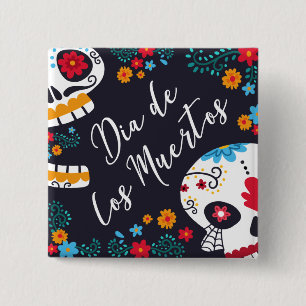 Bóton Quadrado 5.08cm Colorido Dia de los Muertos  Botão