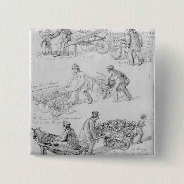 Bóton Quadrado 5.08cm Comerciantes da rua, Londres, 1842 (Frente)
