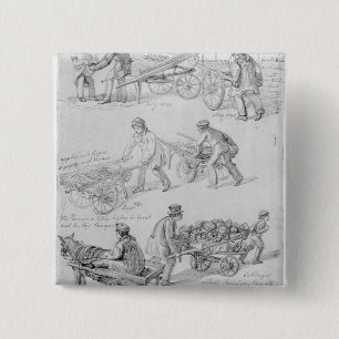 Bóton Quadrado 5.08cm Comerciantes da rua, Londres, 1842