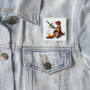 Bóton Quadrado 5.08cm Comida De Cozinhar Tyrannosaurus Rex Sobre Uma Cam