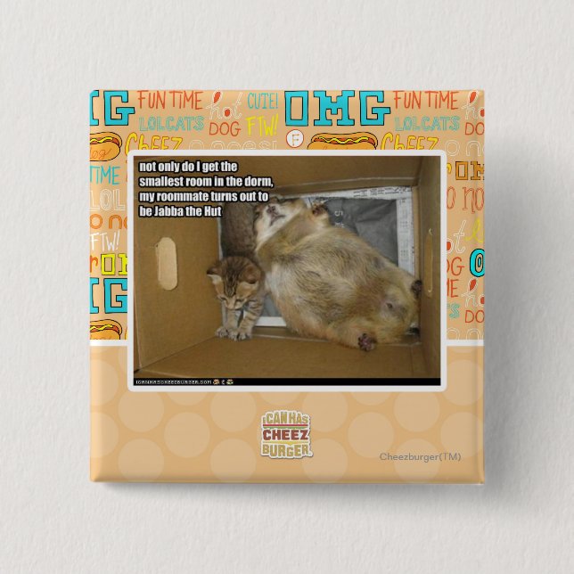 Bóton Quadrado 5.08cm Companheiro de quarto gordo (Frente)