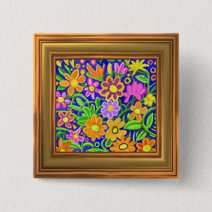 Bóton Quadrado 5.08cm Composição floral pintada (beira do efeito do