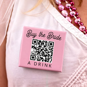 Bóton Quadrado 5.08cm Compre um Drink para a Noiva Código QR