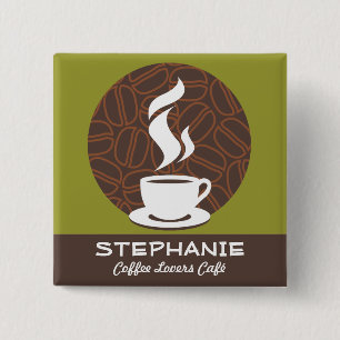 Bóton Quadrado 5.08cm Compro Café Café Personalizado Crachá de Nome