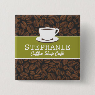 Bóton Quadrado 5.08cm Compro Café Café Personalizado Crachá de Nome