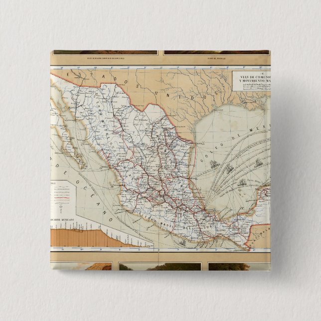 Bóton Quadrado 5.08cm Comunicações e Transporte do México (Frente)
