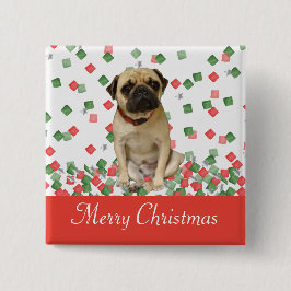 Bóton Quadrado 5.08cm Confetes pintados do Natal do Pug à disposição