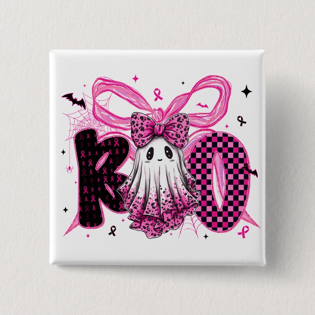 Bóton Quadrado 5.08cm Consciência do cancer - outubro Vestimos rosa (Frente)