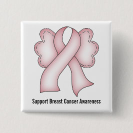 Bóton Quadrado 5.08cm Consciência do cancro da mama (luz - rosa com