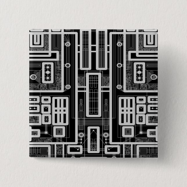 Bóton Quadrado 5.08cm Conselho de Circuito Geométrico (Frente)