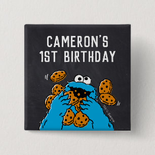 Bóton Quadrado 5.08cm Cookie Monster Birthday Chalkboard