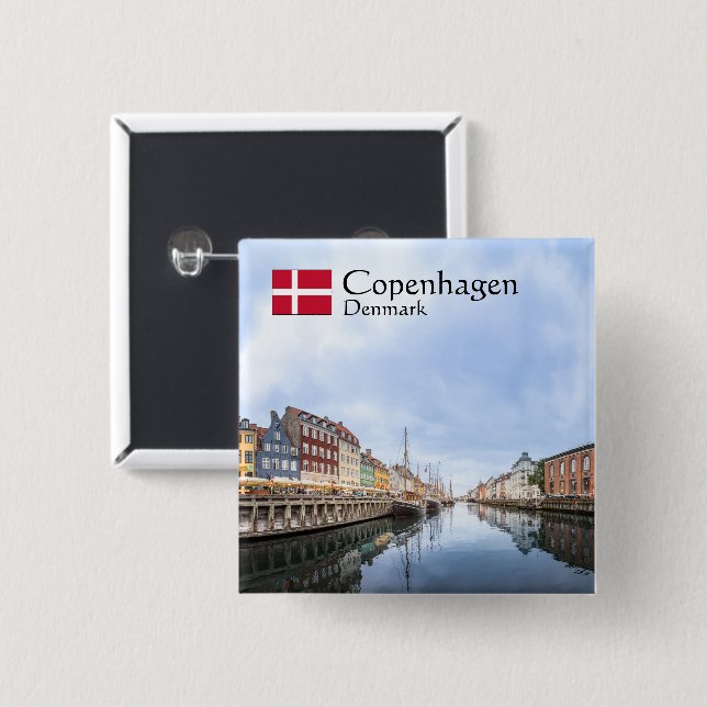 Bóton Quadrado 5.08cm Copenhaga Dinamarca (Frente & Verso)