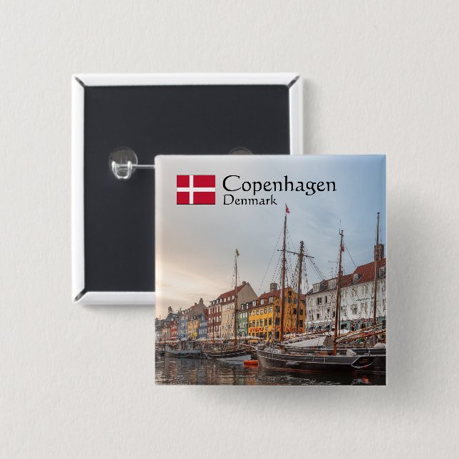 Bóton Quadrado 5.08cm Copenhaga Dinamarca (Frente & Verso)