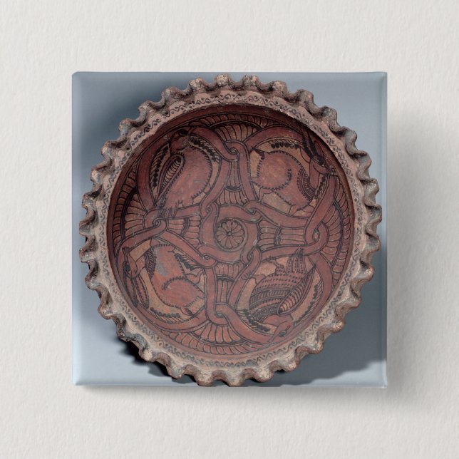 Bóton Quadrado 5.08cm Copo cóptico, terracotta pintado com beiras dos (Frente)