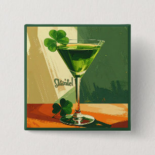 Bóton Quadrado 5.08cm Copo de Martini Mid Century Modern Shamrock Sláint