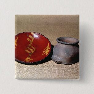 Bóton Quadrado 5.08cm Copo de Redware e prato, c.1780
