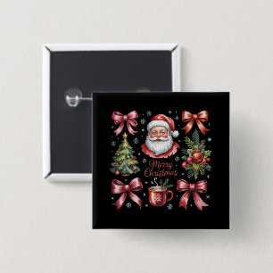 Bóton Quadrado 5.08cm Coquete Retro Vermelho Natal Fofo Festa de Natal