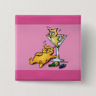 Bóton Quadrado 5.08cm Coquetéis & Gatinhas Botão Rosa de Desenho Animado