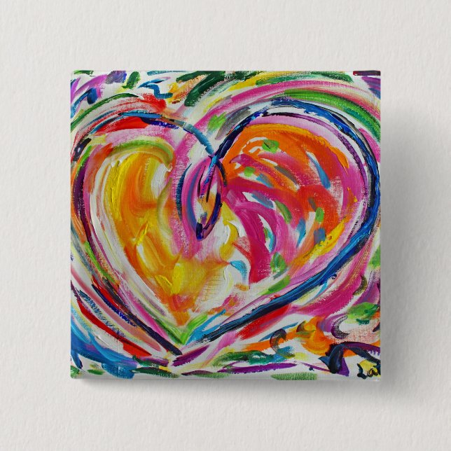 Bóton Quadrado 5.08cm Coração de Botões de Joy ou Pinos (Frente)