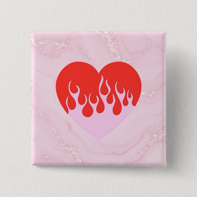 Bóton Quadrado 5.08cm Coração de Fogo (Frente)