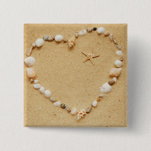 Bóton Quadrado 5.08cm Coração de Seashell com Starfish