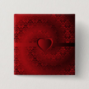 Bóton Quadrado 5.08cm Coração do damasco vermelho