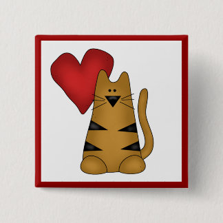Bóton Quadrado 5.08cm Coração e camiseta e presentes listrados do gato