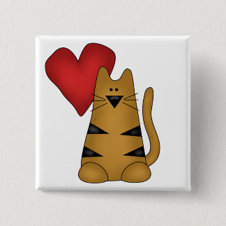 Bóton Quadrado 5.08cm Coração e camiseta e presentes listrados do gato