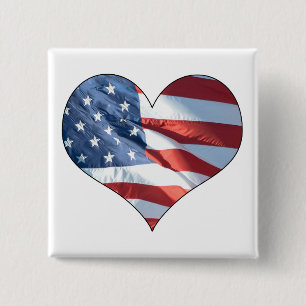 Bóton Quadrado 5.08cm Coração patriótico bandeira americana dada form