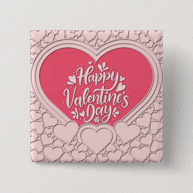 Bóton Quadrado 5.08cm Coração Rosa Elegante Feliz Dia dos Namorados Eleg (Frente)