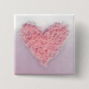 Bóton Quadrado 5.08cm Coração Tangido Rosa