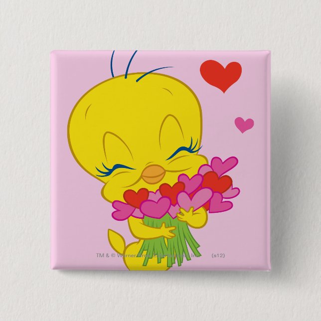 Bóton Quadrado 5.08cm Corações do TWEETY™ (Frente)