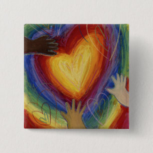 Bóton Quadrado 5.08cm Corações e Mãos Diversidade Ama Botões do Pino do