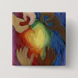 Bóton Quadrado 5.08cm Corações e Mãos Diversidade Ama Pino ou Botões de