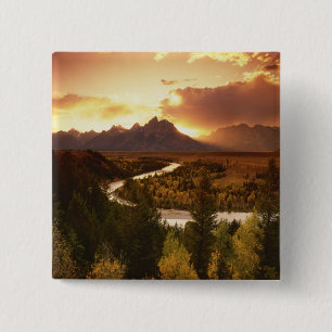 Bóton Quadrado 5.08cm Cordilheira Teton ao pôr do sol, a partir do rio S