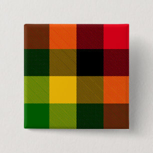 Bóton Quadrado 5.08cm Cores Africanas Rasta Reggae Xadrez Padrão Design