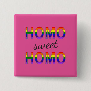 Bóton Quadrado 5.08cm Cores doces do arco-íris do homo do homo alegre