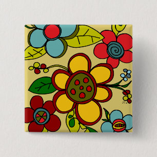 Bóton Quadrado 5.08cm Cores urbanas das flores retros