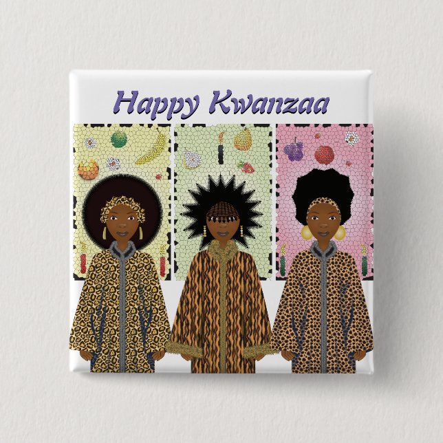 Bóton Quadrado 5.08cm Coro Afro-Americano Kwanzaa (Frente)