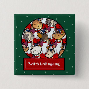 Bóton Quadrado 5.08cm Coro de Cães Engraçados Canto de Natal Cartoon Pug