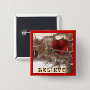 Bóton Quadrado 5.08cm Coroa de Cornos e Botão do Coração