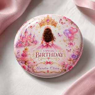 Bóton Quadrado 5.08cm Coroa de Princesa Aniversário