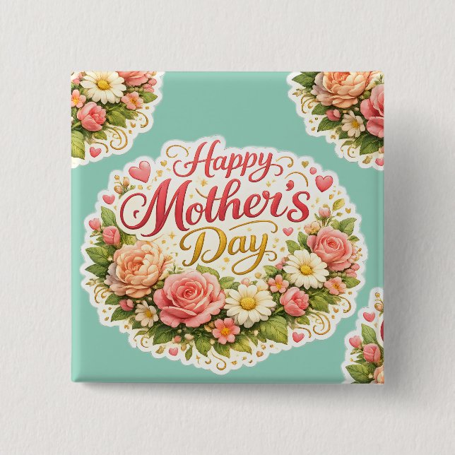 Bóton Quadrado 5.08cm Coroa floral para ficar (Frente)