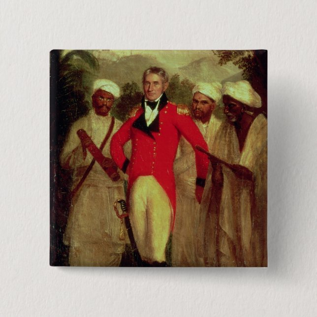 Bóton Quadrado 5.08cm Coronel Colin Mackenzie e seus pandits indianos (Frente)